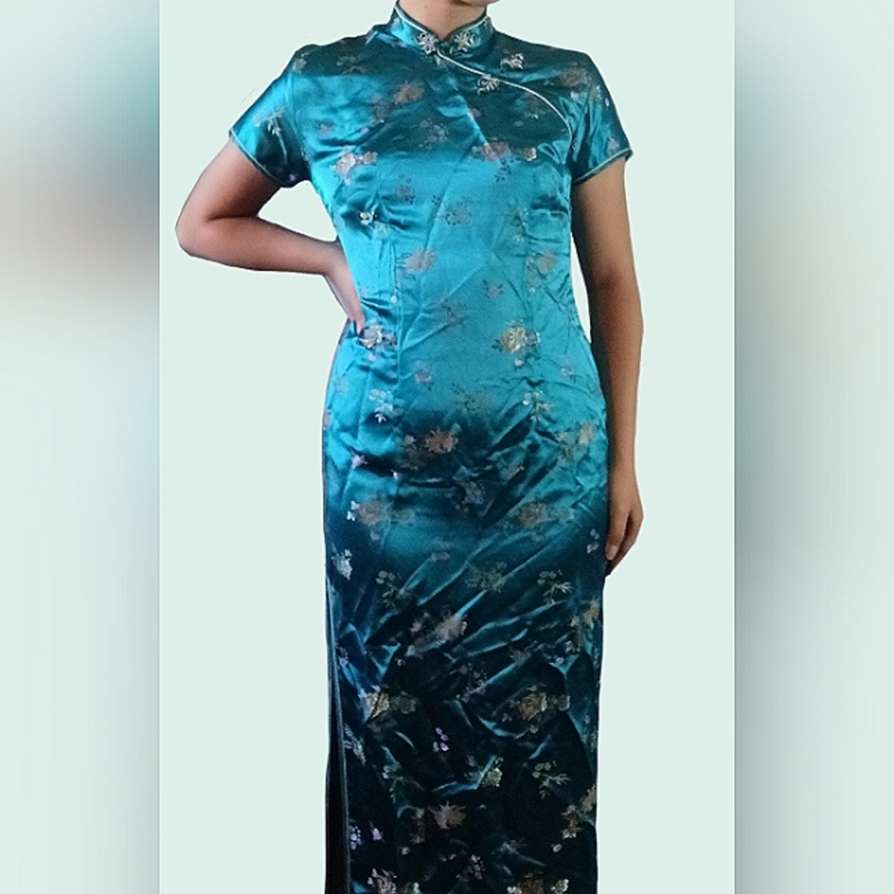 Traditional Silky Teal Cheongsam